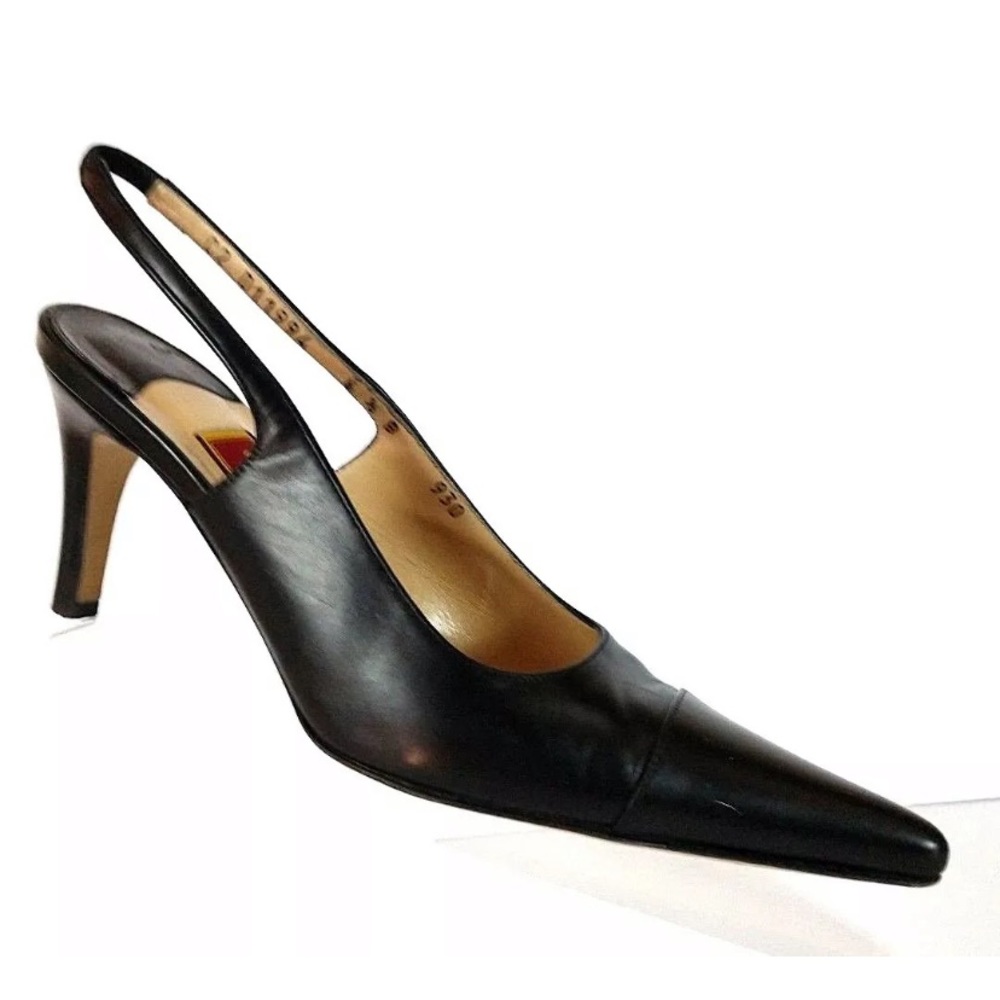 Cole Haan Black Leather Slingback Heels 7 Italy